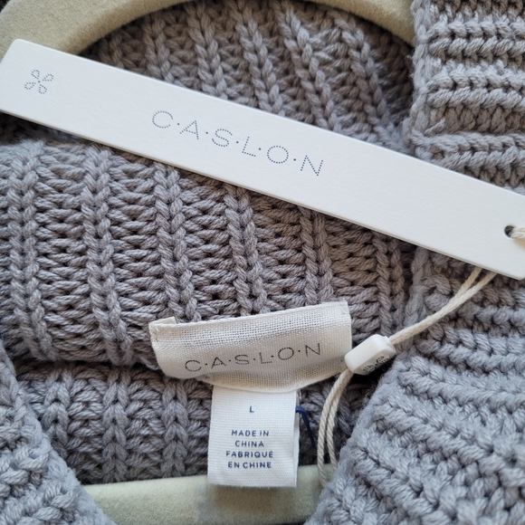 CASLON Mock-neck Grey & Pink Striped Long Sweater - Picture 7 of 9